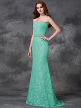 Mermaid Gorgeous Sweetheart Applique Sleeveless Long Satin Bridesmaid Dresses-Ballbella