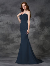 Mermaid Gorgeous Sweetheart Beading Sleeveless Long Satin Chiffon Bridesmaid Dresses-Ballbella