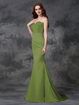 Mermaid Gorgeous Sweetheart Beading Sleeveless Long Satin Chiffon Bridesmaid Dresses-Ballbella