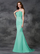 Mermaid Gorgeous Sweetheart Beading Sleeveless Long Satin Chiffon Bridesmaid Dresses-Ballbella