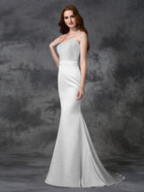 Mermaid Gorgeous Sweetheart Beading Sleeveless Long Satin Chiffon Bridesmaid Dresses-Ballbella