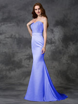 Mermaid Gorgeous Sweetheart Beading Sleeveless Long Satin Chiffon Bridesmaid Dresses-Ballbella