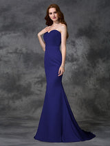 Mermaid Gorgeous Sweetheart Beading Sleeveless Long Satin Chiffon Bridesmaid Dresses-Ballbella