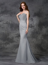 Mermaid Gorgeous Sweetheart Beading Sleeveless Long Satin Chiffon Bridesmaid Dresses-Ballbella