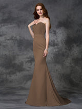 Mermaid Gorgeous Sweetheart Beading Sleeveless Long Satin Chiffon Bridesmaid Dresses-Ballbella