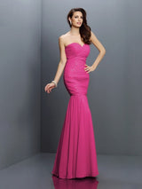 Mermaid Gorgeous Sweetheart Pleats Sleeveless Long Chiffon Bridesmaid Dresses-Ballbella