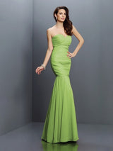 Mermaid Gorgeous Sweetheart Pleats Sleeveless Long Chiffon Bridesmaid Dresses-Ballbella