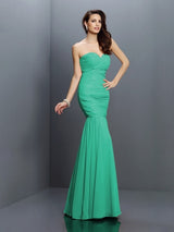 Mermaid Gorgeous Sweetheart Pleats Sleeveless Long Chiffon Bridesmaid Dresses-Ballbella