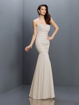 Mermaid Gorgeous Sweetheart Pleats Sleeveless Long Chiffon Bridesmaid Dresses-Ballbella