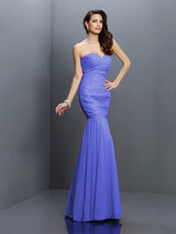 Mermaid Gorgeous Sweetheart Pleats Sleeveless Long Chiffon Bridesmaid Dresses-Ballbella