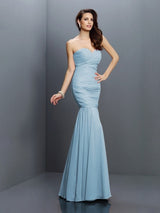 Mermaid Gorgeous Sweetheart Pleats Sleeveless Long Chiffon Bridesmaid Dresses-Ballbella