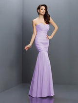Mermaid Gorgeous Sweetheart Pleats Sleeveless Long Chiffon Bridesmaid Dresses-Ballbella