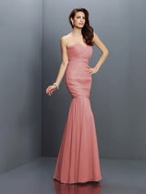 Mermaid Gorgeous Sweetheart Pleats Sleeveless Long Chiffon Bridesmaid Dresses-Ballbella