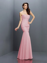 Mermaid Gorgeous Sweetheart Pleats Sleeveless Long Chiffon Bridesmaid Dresses-Ballbella