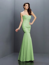 Mermaid Gorgeous Sweetheart Pleats Sleeveless Long Chiffon Bridesmaid Dresses-Ballbella