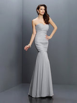 Mermaid Gorgeous Sweetheart Pleats Sleeveless Long Chiffon Bridesmaid Dresses-Ballbella