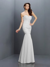 Mermaid Gorgeous Sweetheart Pleats Sleeveless Long Chiffon Bridesmaid Dresses-Ballbella