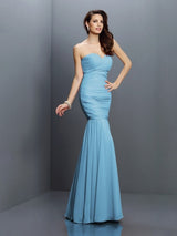 Mermaid Gorgeous Sweetheart Pleats Sleeveless Long Chiffon Bridesmaid Dresses-Ballbella