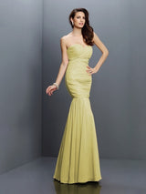 Mermaid Gorgeous Sweetheart Pleats Sleeveless Long Chiffon Bridesmaid Dresses-Ballbella
