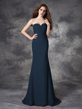 Mermaid Gorgeous Sweetheart Ruched Sleeveless Long Chiffon Bridesmaid Dresses-Ballbella