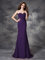 Mermaid Gorgeous Sweetheart Ruched Sleeveless Long Chiffon Bridesmaid Dresses-Ballbella