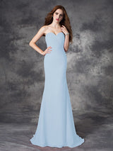 Mermaid Gorgeous Sweetheart Ruched Sleeveless Long Chiffon Bridesmaid Dresses-Ballbella