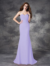 Mermaid Gorgeous Sweetheart Ruched Sleeveless Long Chiffon Bridesmaid Dresses-Ballbella