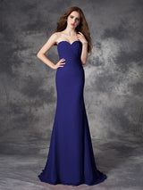 Mermaid Gorgeous Sweetheart Ruched Sleeveless Long Chiffon Bridesmaid Dresses-Ballbella