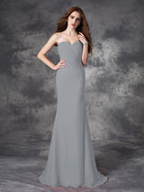Mermaid Gorgeous Sweetheart Ruched Sleeveless Long Chiffon Bridesmaid Dresses-Ballbella