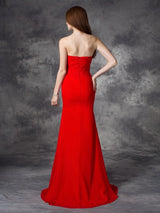 Mermaid Gorgeous Sweetheart Ruched Sleeveless Long Chiffon Bridesmaid Dresses-Ballbella