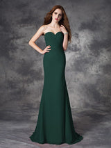 Mermaid Gorgeous Sweetheart Ruched Sleeveless Long Chiffon Bridesmaid Dresses-Ballbella