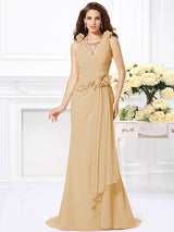 Mermaid Gorgeous V-neck Hand-Made Flower Sleeveless Long Chiffon Bridesmaid Dresses-Ballbella