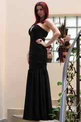 Mermaid Halter Floor Length Chiffon Backless Rhinestone Evening Dress-Ballbella