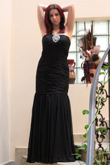 Mermaid Halter Floor Length Chiffon Backless Rhinestone Evening Dress-Ballbella