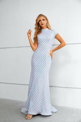 Mermaid High Neck Cap Sleeves Ankle Length Modest Prom Dress-Ballbella