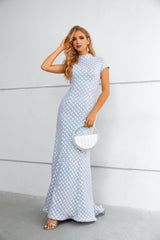 Mermaid High Neck Cap Sleeves Ankle Length Modest Prom Dress-Ballbella