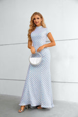 Mermaid High Neck Cap Sleeves Ankle Length Modest Prom Dress-Ballbella