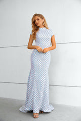 Mermaid High Neck Cap Sleeves Ankle Length Modest Prom Dress-Ballbella