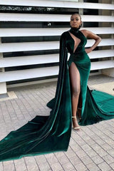 Mermaid High Neck High Split Floor-length Sleeveless Prom Dress With Shawl-Ballbella