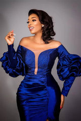 Mermaid High Split Strapless Bubble Sleeves Floor-length Prom Dress-Ballbella