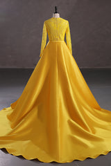 Mermaid Jewel Lace Sequined Floor-length Long Sleeve Detachable Train Elegant Prom Dress-Ballbella