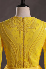 Mermaid Jewel Lace Sequined Floor-length Long Sleeve Detachable Train Elegant Prom Dress-Ballbella