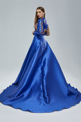 Mermaid Jewel Lace Sequined Floor-length Long Sleeve Detachable Train Elegant Prom Dress-Ballbella