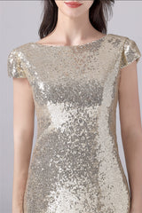 Mermaid Jewel Sequined Floor Length Short sleeves mother's dress-Ballbella