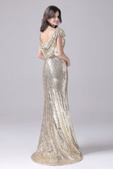 Mermaid Jewel Sequined Floor Length Short sleeves mother's dress-Ballbella