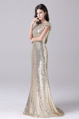 Mermaid Jewel Sequined Floor Length Short sleeves mother's dress-Ballbella