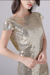 Mermaid Jewel Sequined Floor Length Short sleeves mother's dress-Ballbella