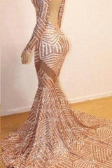 Mermaid Long Sleevess V-neck Sequined Sweep Train Prom Dresses-Ballbella