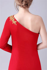 Mermaid One Shoulder Ankle-length Asymmetrical Applique mother's dress-Ballbella