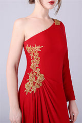 Mermaid One Shoulder Ankle-length Asymmetrical Applique mother's dress-Ballbella